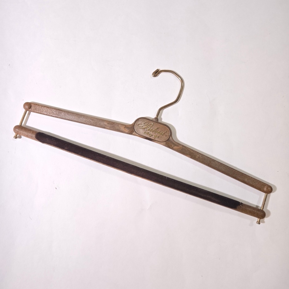 Belvest Suit Hanger Trouser Bar‎ Luxury Men's Brown Velvet Grip Gold Swivel Hook